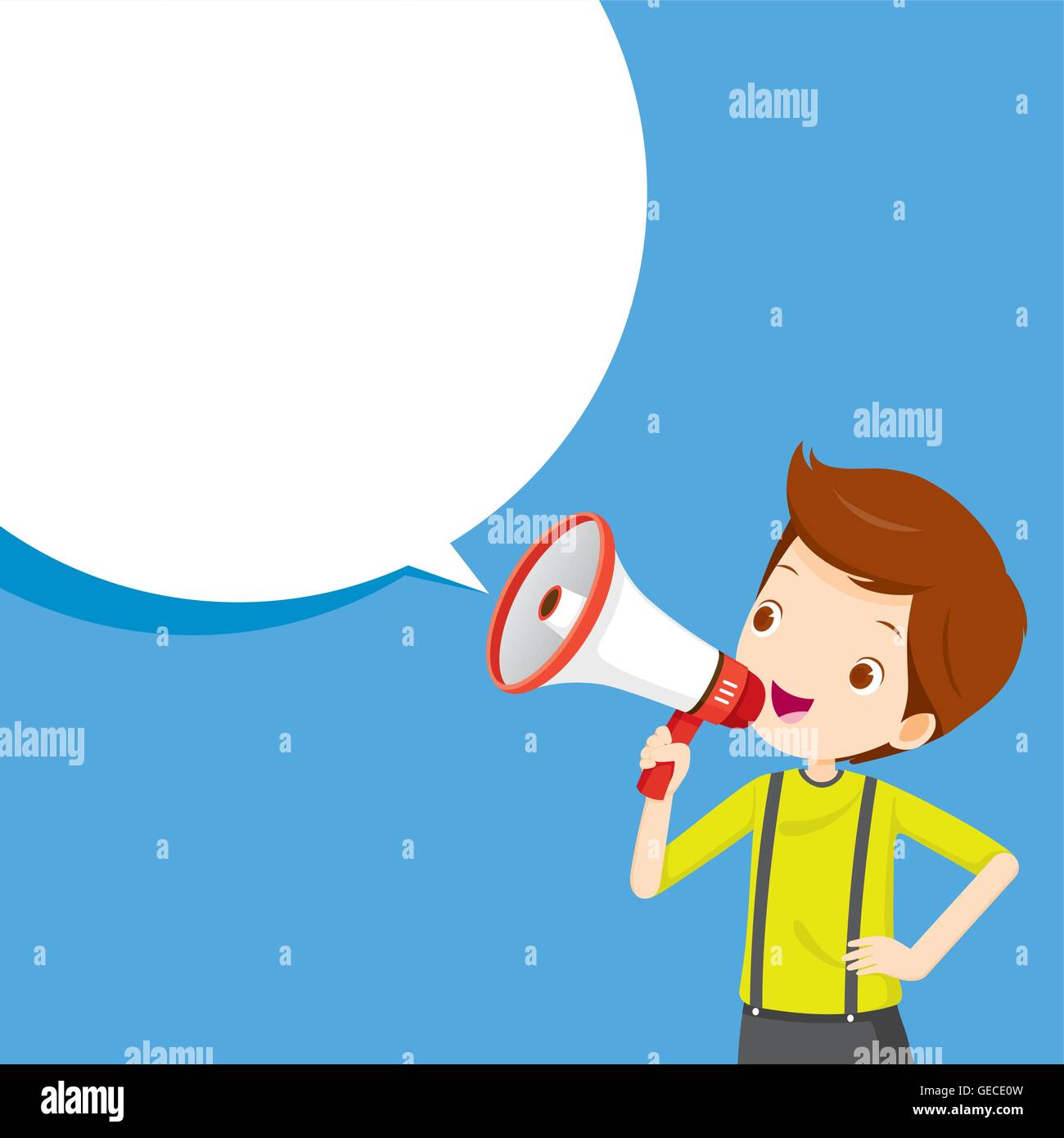 Boy With Megaphone Announcement, Commercial, Promotion, Event, Ad, Marketing, Announcer Stock Vector