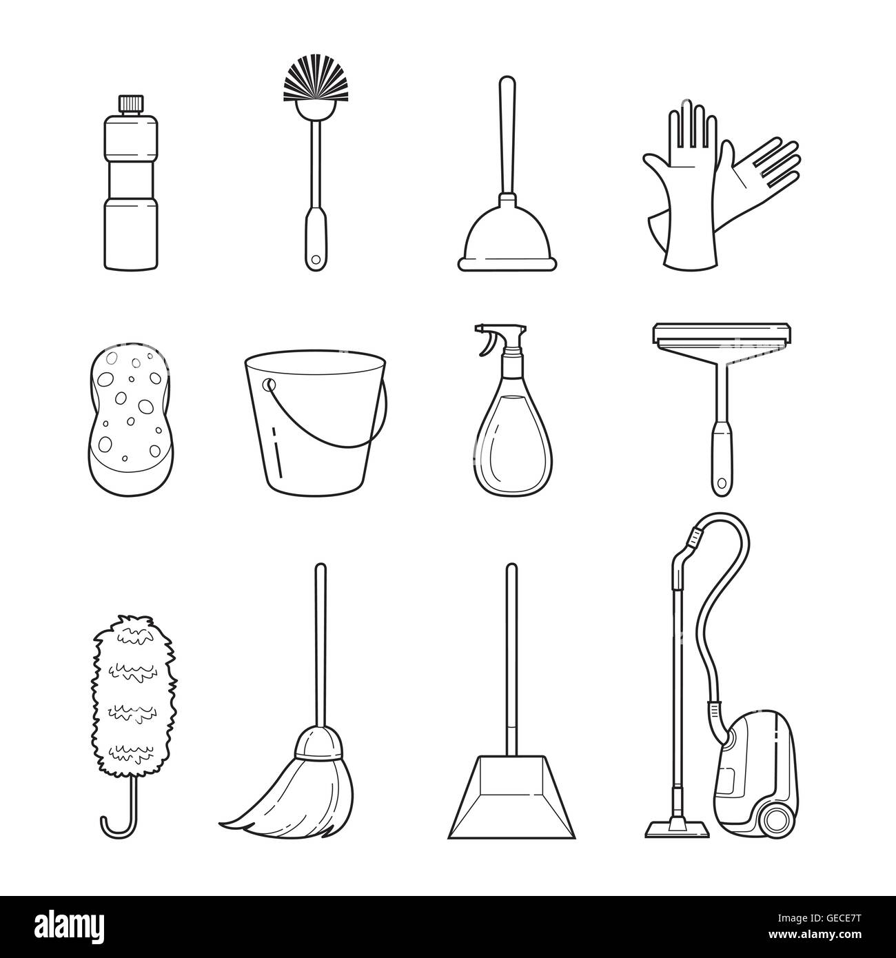 Cleaning, Home Appliances Outline Icons Set, Housework, Appliance, Domestic Tools, Computer Icon, Symbol, Icon Set, Spring Stock Vector