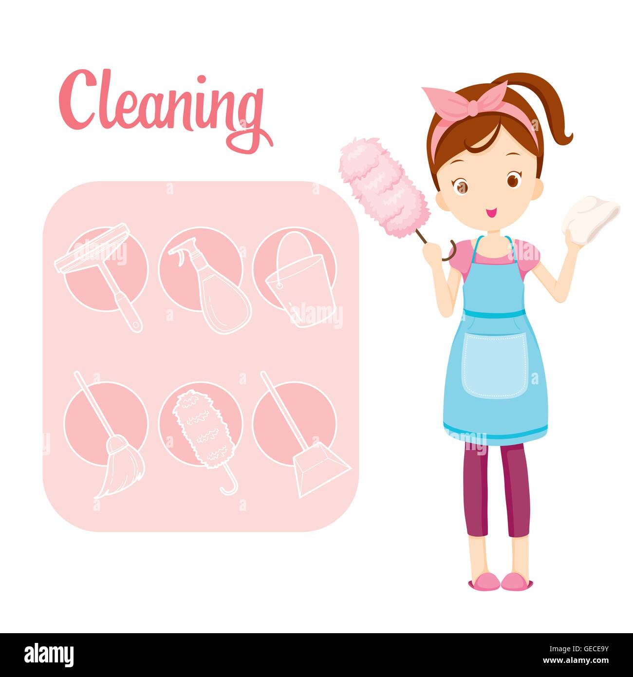 https://c8.alamy.com/comp/GECE9Y/girl-with-house-cleaning-equipment-and-outline-icons-set-housework-GECE9Y.jpg
