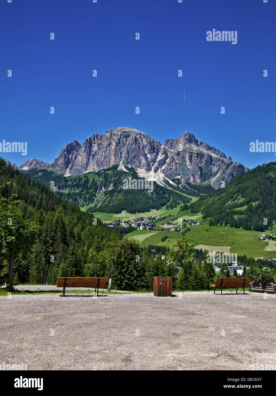 View towards Colfosco (Colfosch) from Corvara, Val Badia, Italy Stock Photo