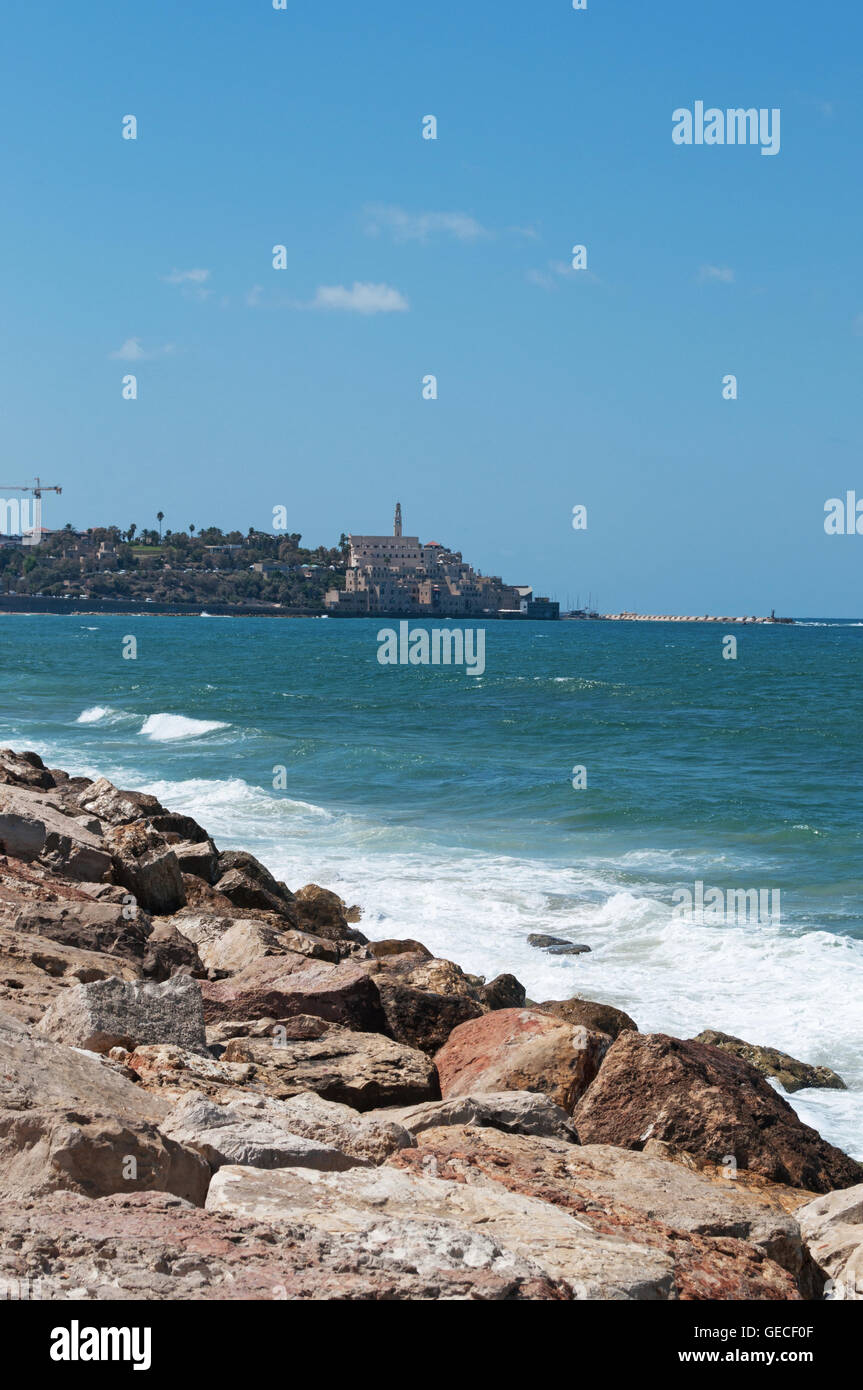 Israel, Middle East: the Old City of Jaffa seen from Tayelet, the Tel Aviv Promenade Stock Photo