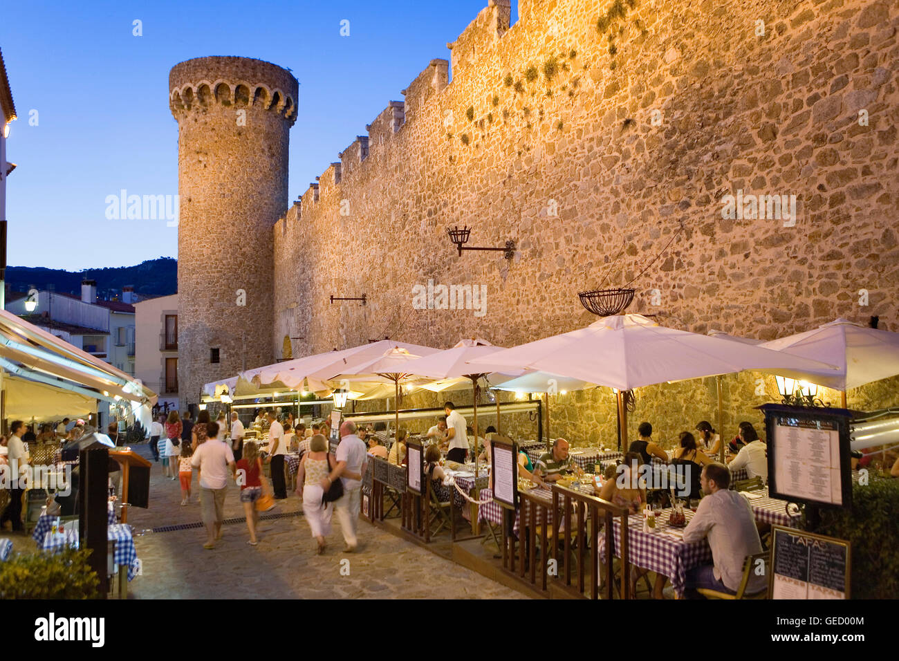 Tossa de Mar.walls of old city (Villa Vella) and Restaurant Can Carlus