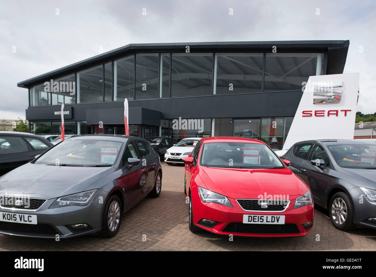 SEAT car garage showroom and forecourt. Stock Photo