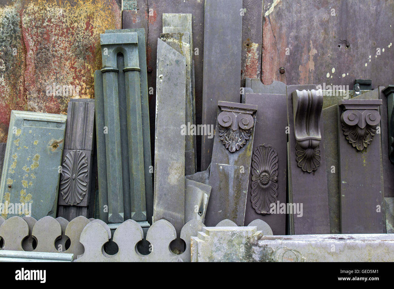 Items made from slate at the National Slate Museum in Llanberis North Wales. Stock Photo
