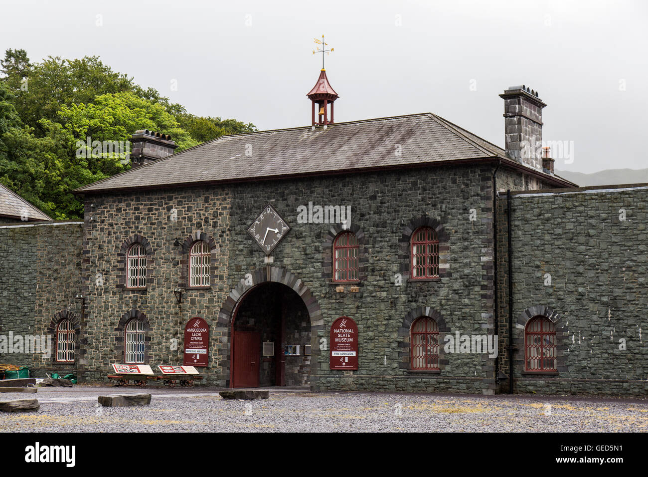 Entrance to the National Slate Museum in Llanberis, North Wales. Set in the abandoned Dinorwic Slate Quarry. Stock Photo