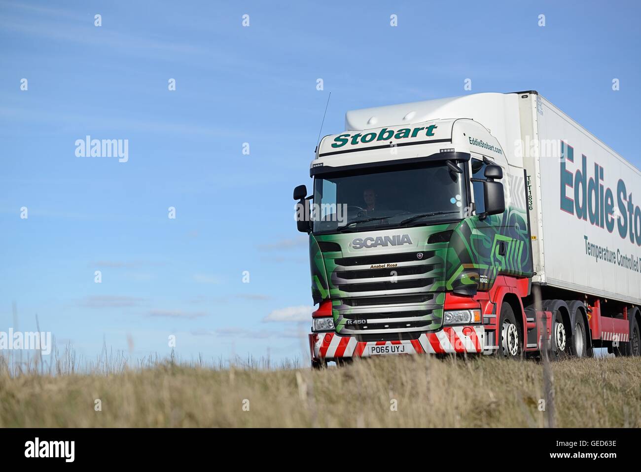Eddie Stobart articulated lorry on A628 Woodhead Pass Stock Photo