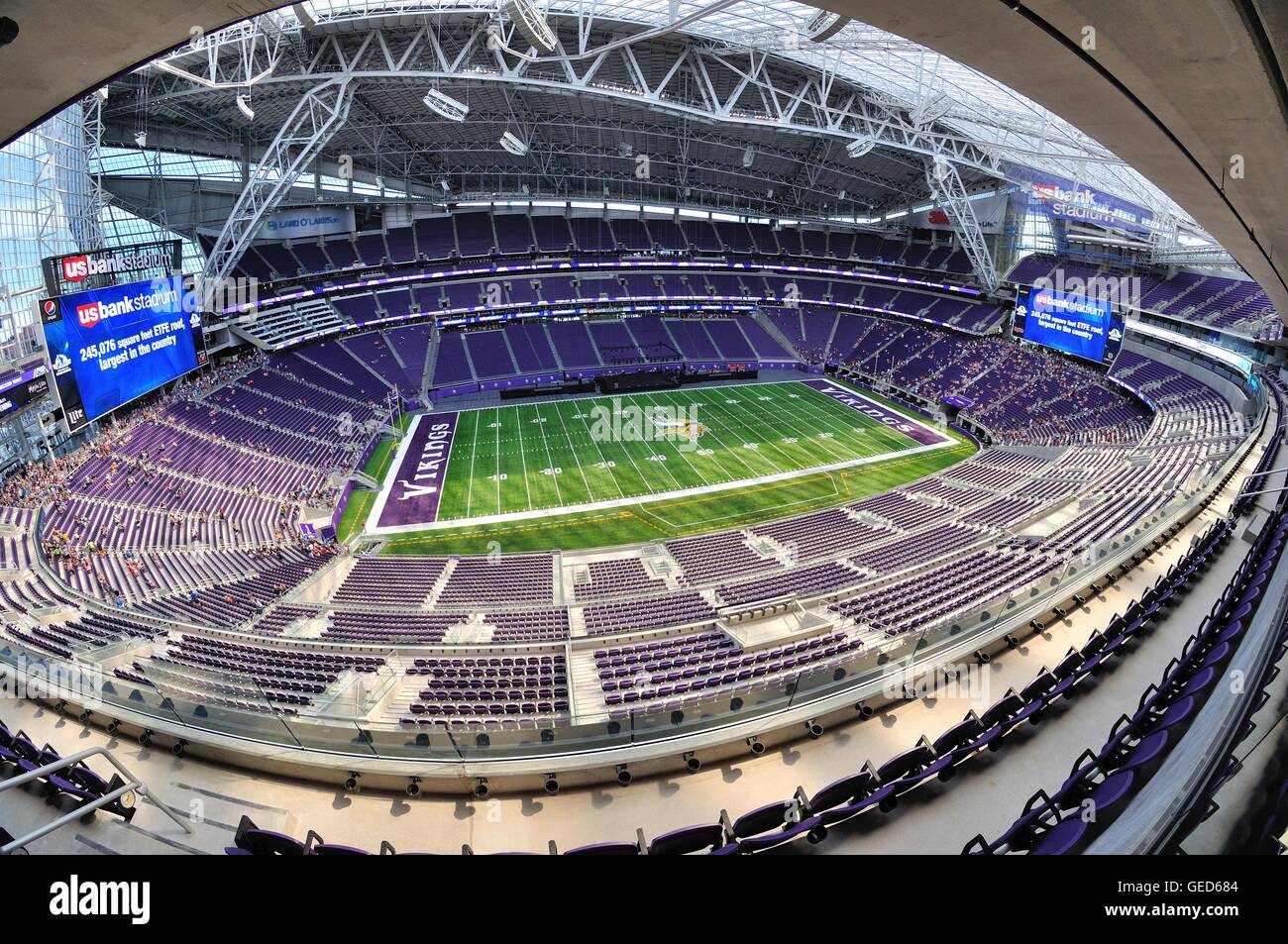 Fisheye View of Minnesota Vikings US Bank Stadium in Minneapolis on a Sunny Day Stock Photo