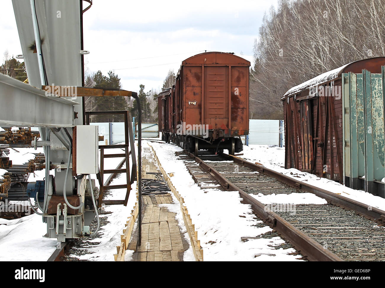 prospect of old rail cars on a railway track stock Stock Photo Alamy