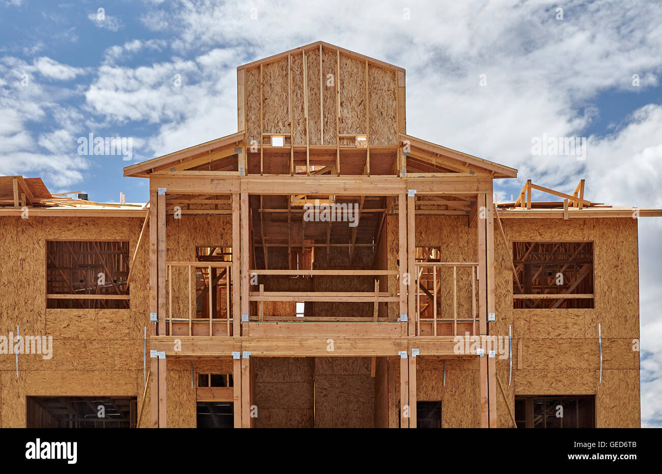 Commercial Building Construction Dormer Facade Framing Stock Photo
