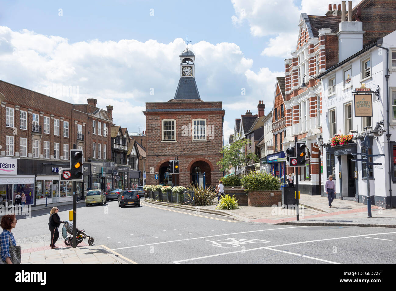 View of High Street and Market House, Reigate, Surrey, England, United Kingdom Stock Photo