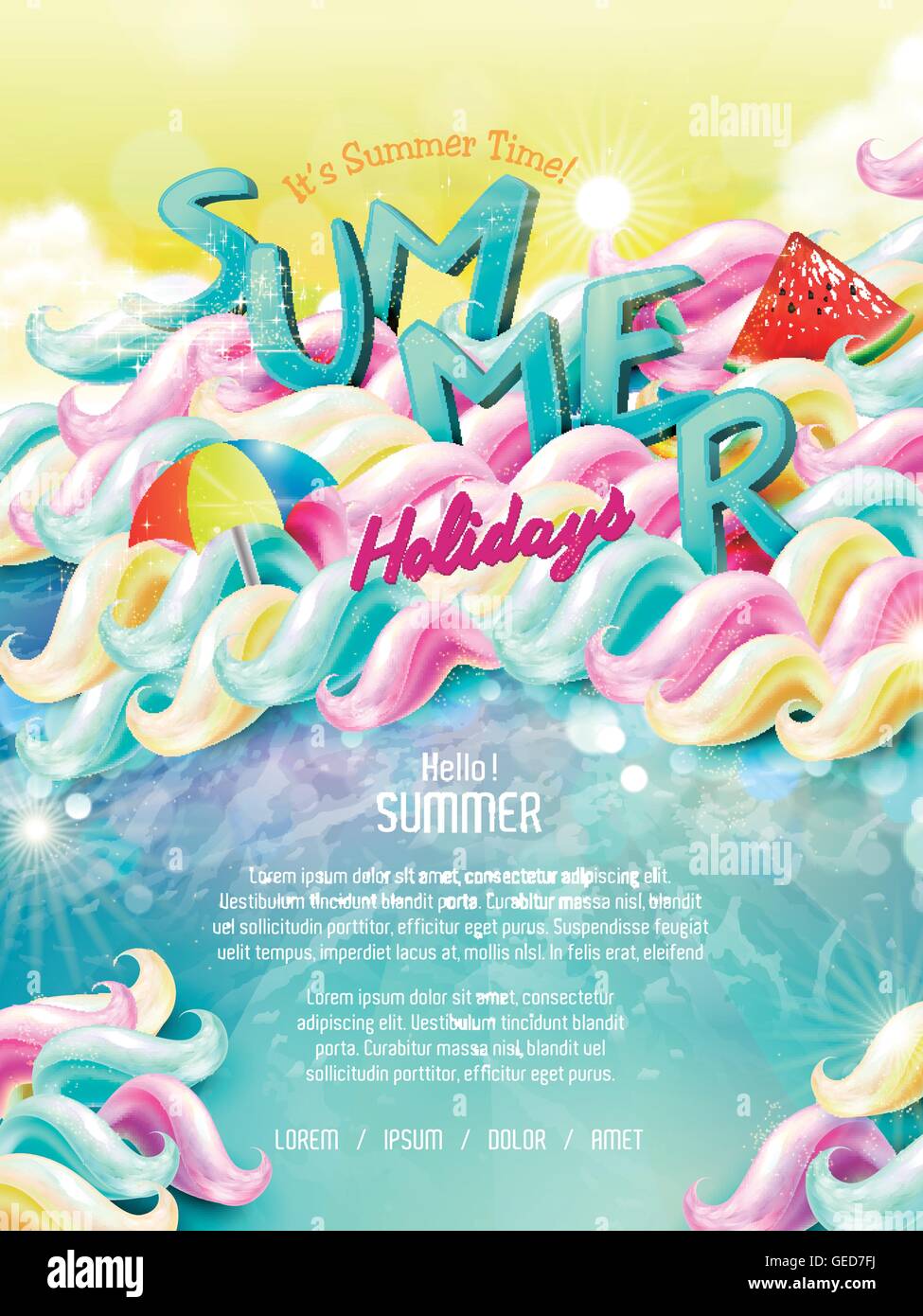 Summer holiday poster design with colorful elements Stock Vector Image ...