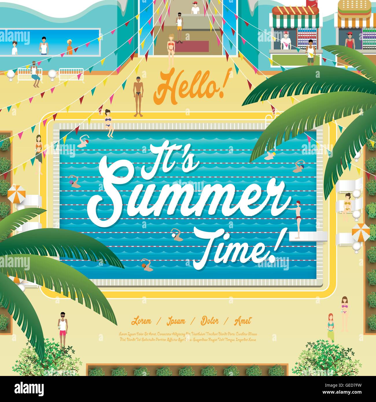Summer poster design - indoor swimming pool scene Stock Vector Image ...