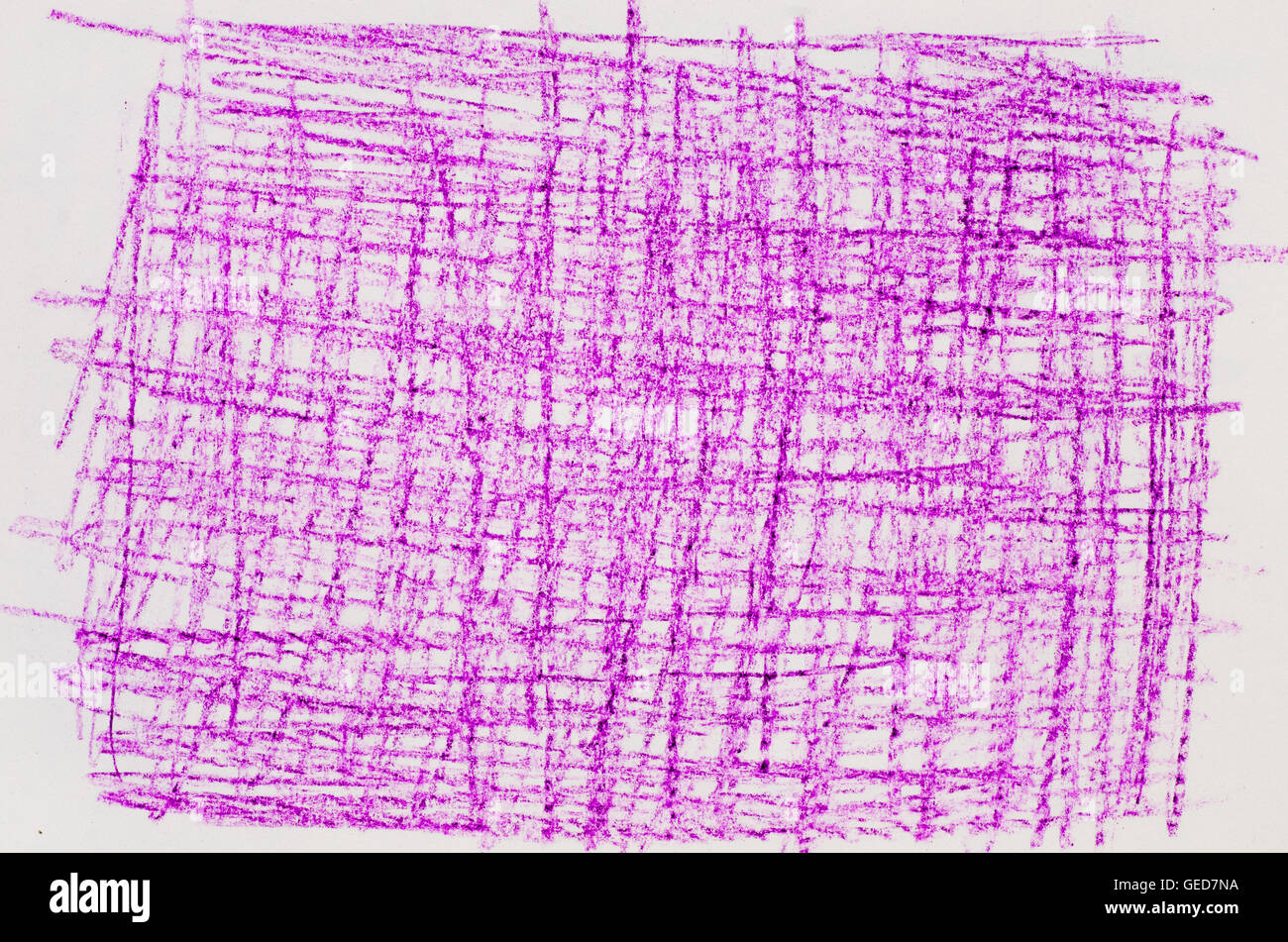 violet crayon drawing on white paper background texture Stock Photo