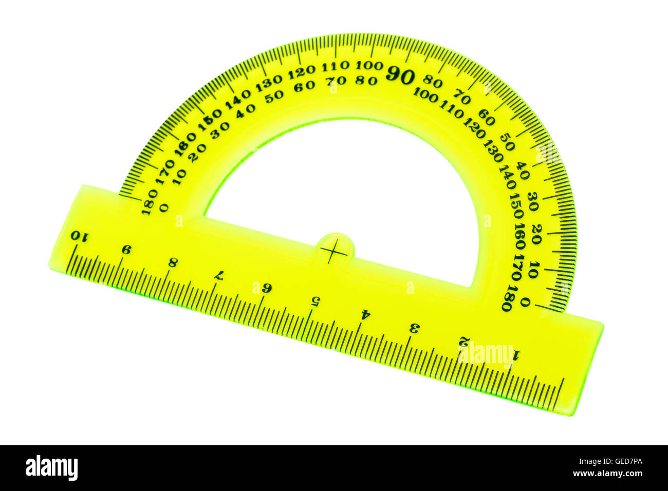 yellow transparent protractor on a white background Stock Photo Alamy