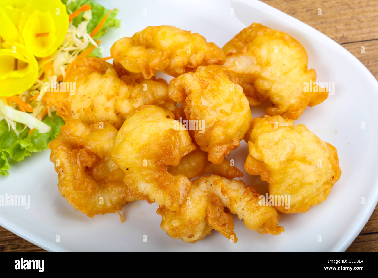 Squid tempura Asian style cuisine on wood background Stock Photo Alamy