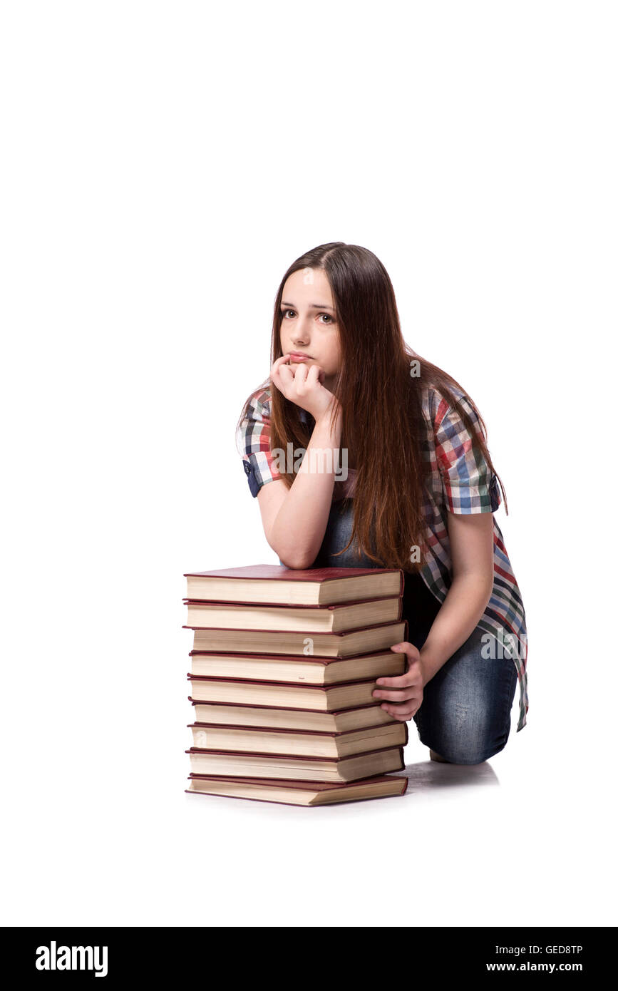 Student with books isolated on the white background Stock Photo - Alamy