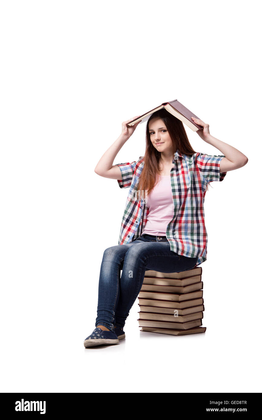 Student with books isolated on the white background Stock Photo - Alamy