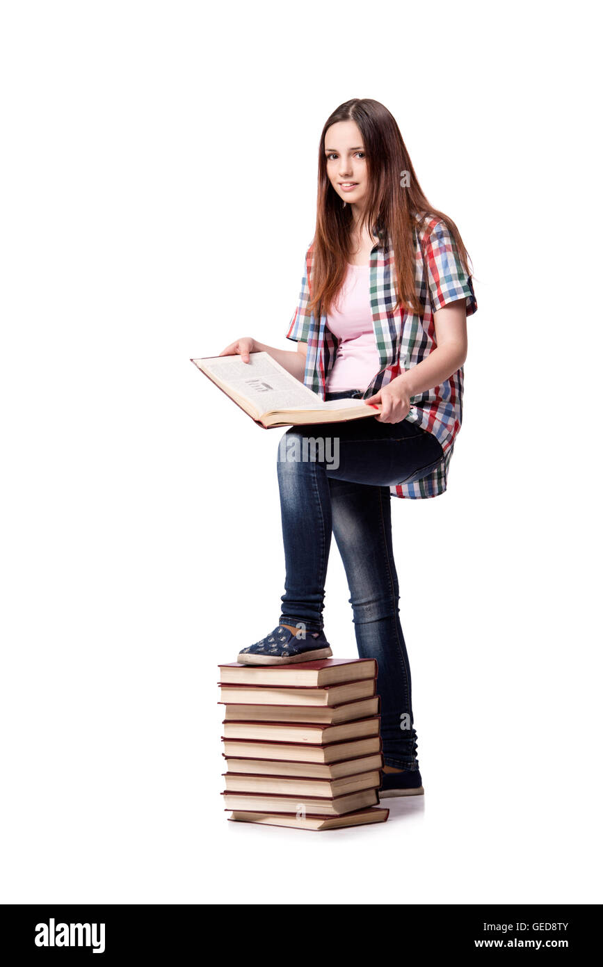 Student with books isolated on the white background Stock Photo - Alamy