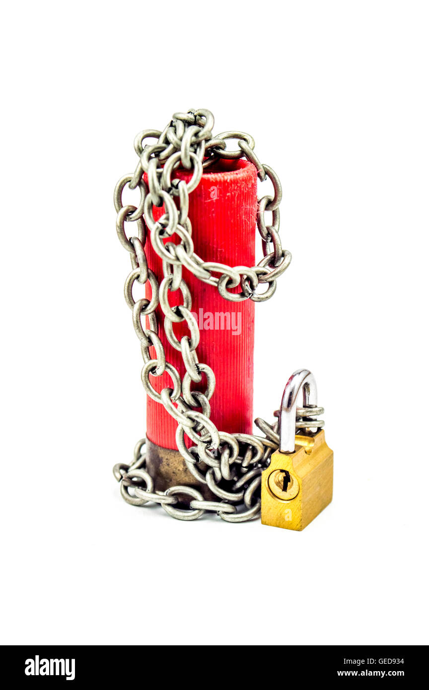 Ceasefire - bullet chained with padlock vertical Stock Photo