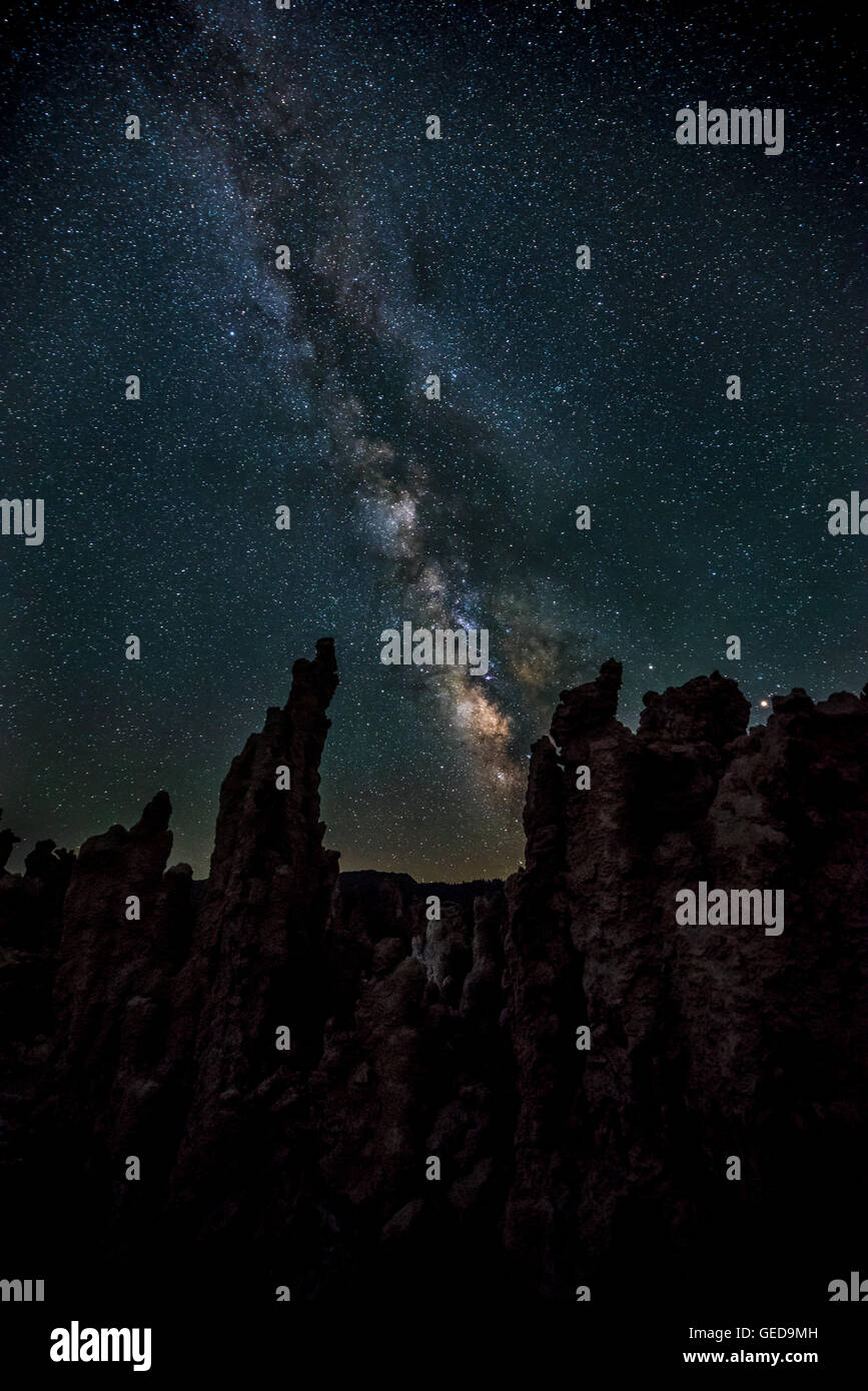 Milky Way rising over Tufa Towers Mono Lake California Stock Photo