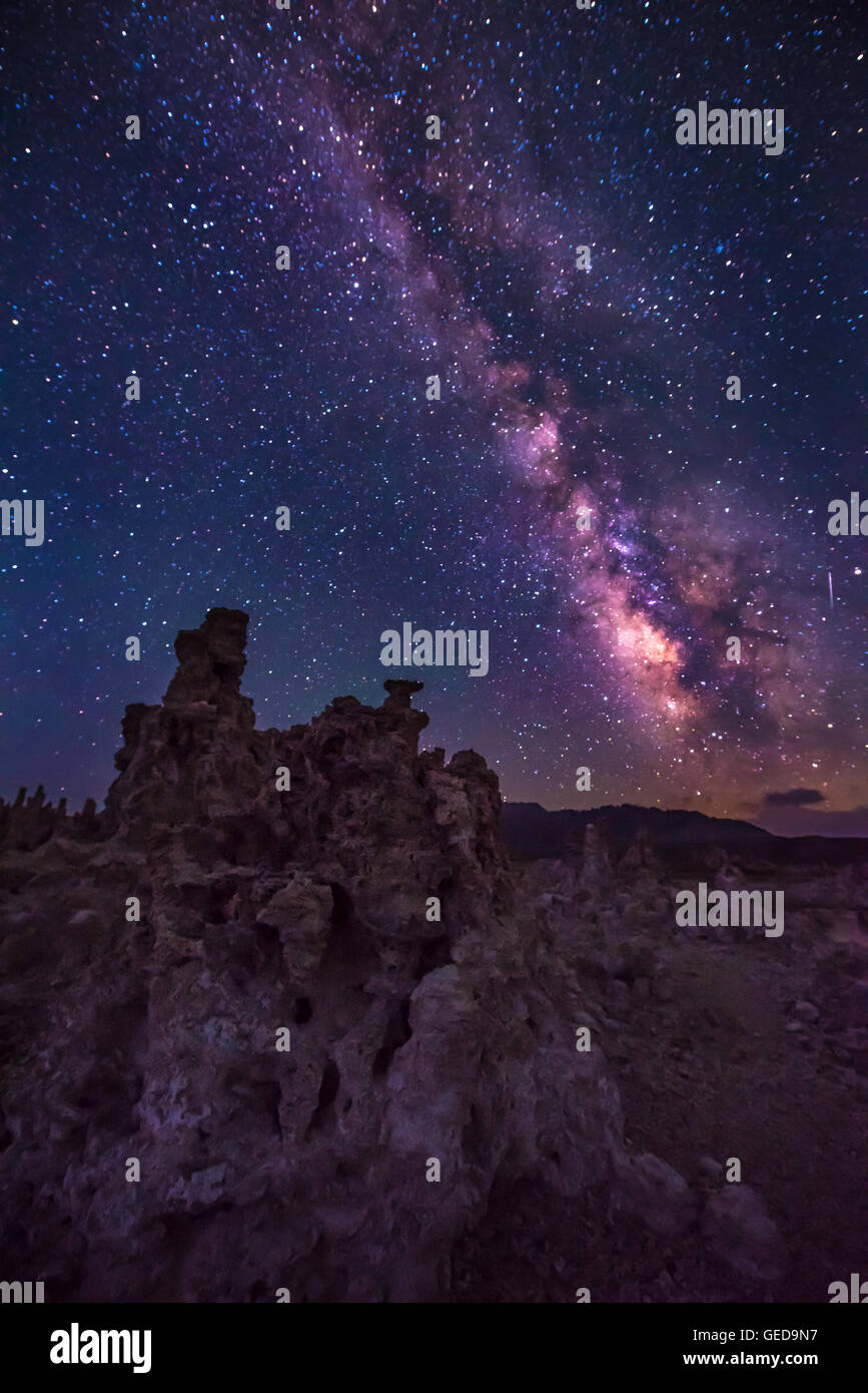 Milky Way rising over Tufa Towers Mono Lake California Stock Photo