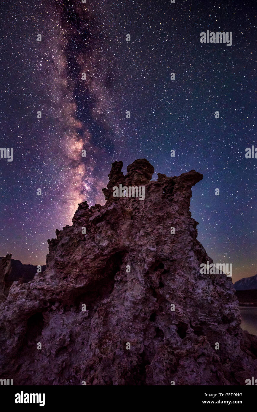 Milky Way rising over Tufa Towers Mono Lake California Stock Photo