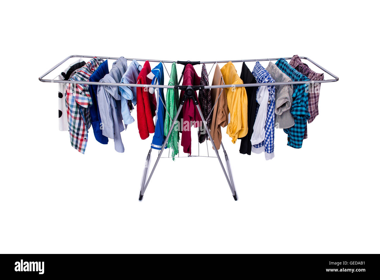 Collapsible clotheshorse isolated on the white background Stock Photo ...
