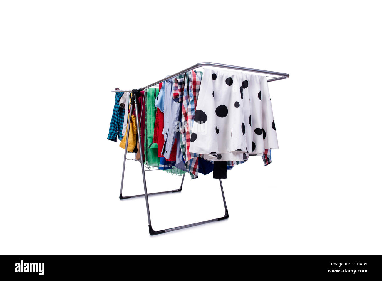 Collapsible clotheshorse isolated on the white background Stock Photo