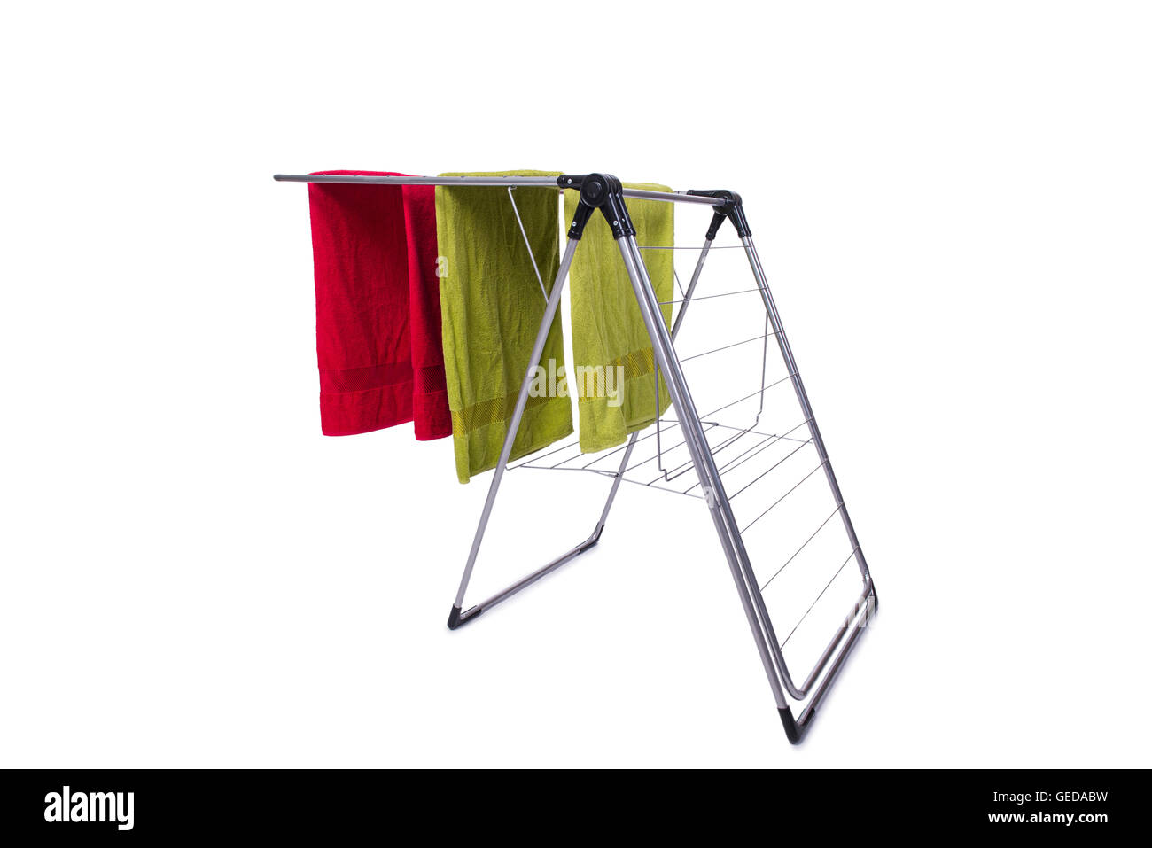 Collapsible clotheshorse isolated on the white background Stock Photo ...
