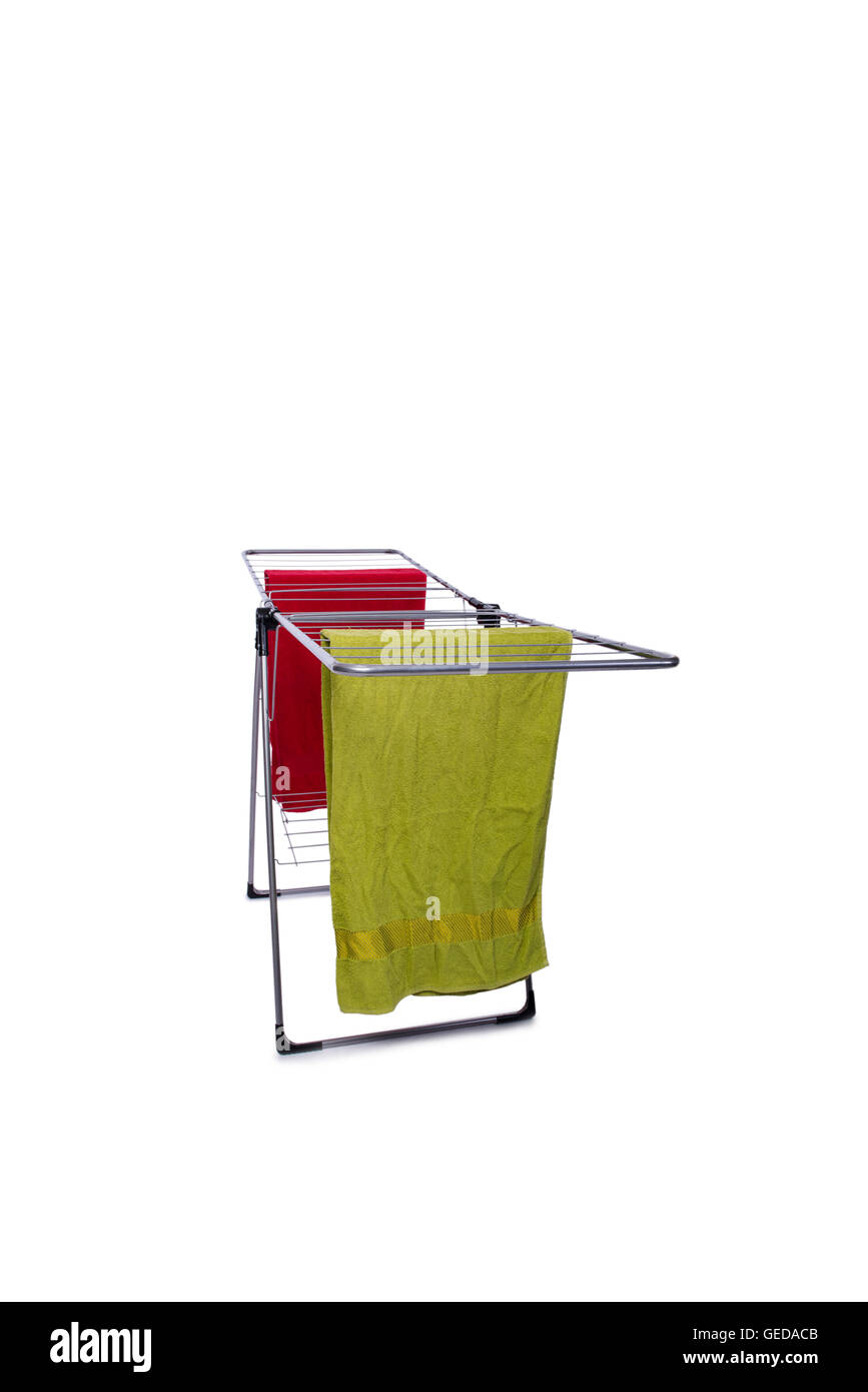 Collapsible clotheshorse isolated on the white background Stock Photo ...