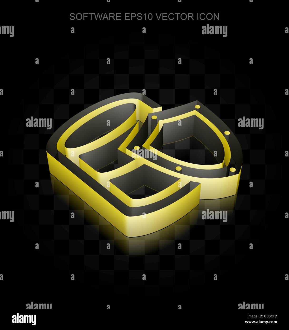 Software icon: Yellow 3d Database With Shield made of paper ...