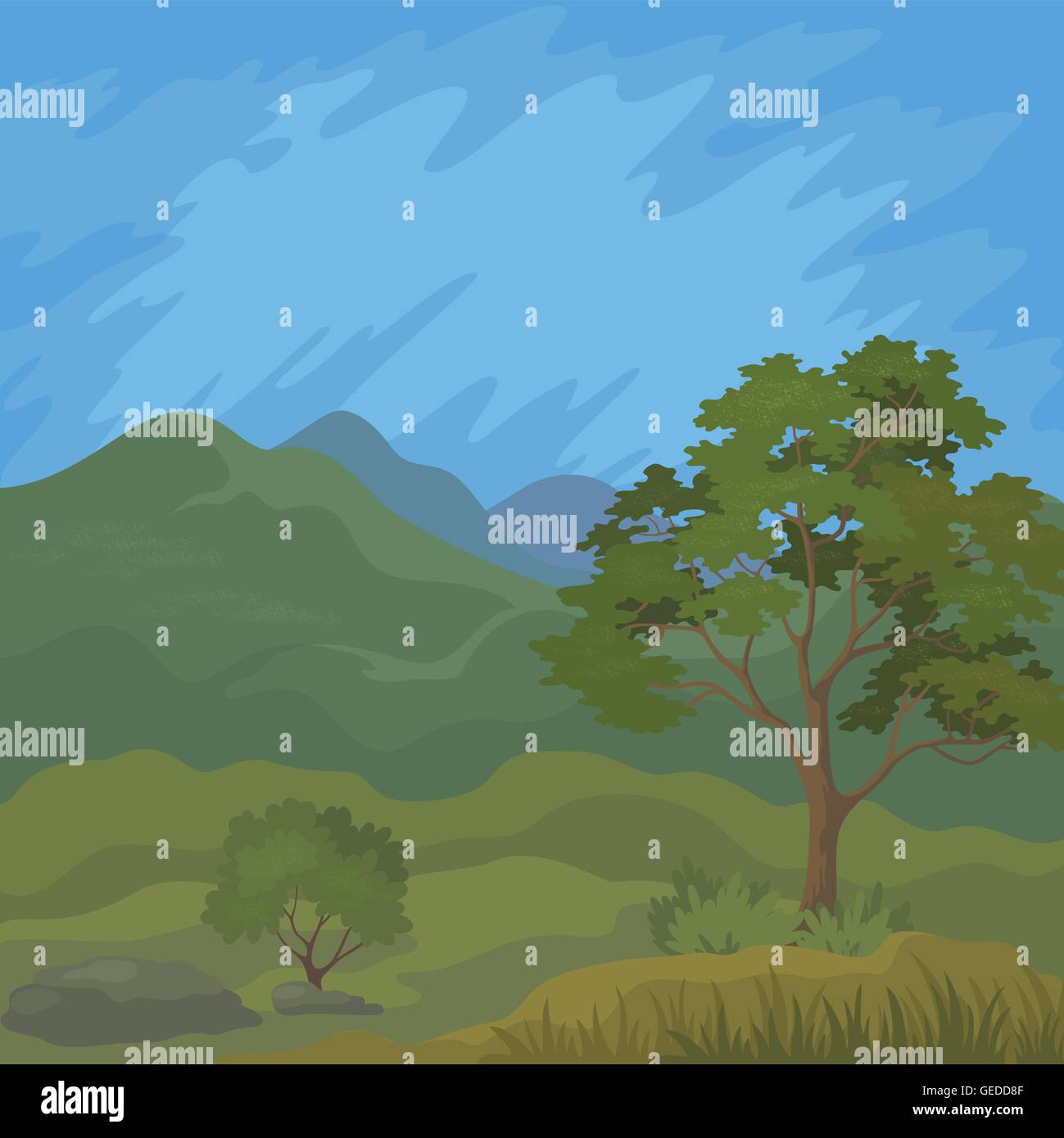 Mountain landscape with tree Stock Vector Image & Art - Alamy