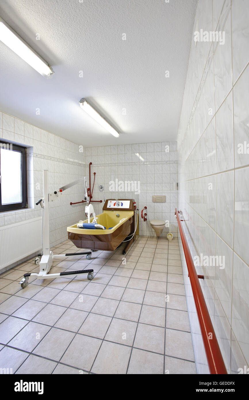 Handicapped accessible bathroom in an old-age home, nursery home Stock Photo