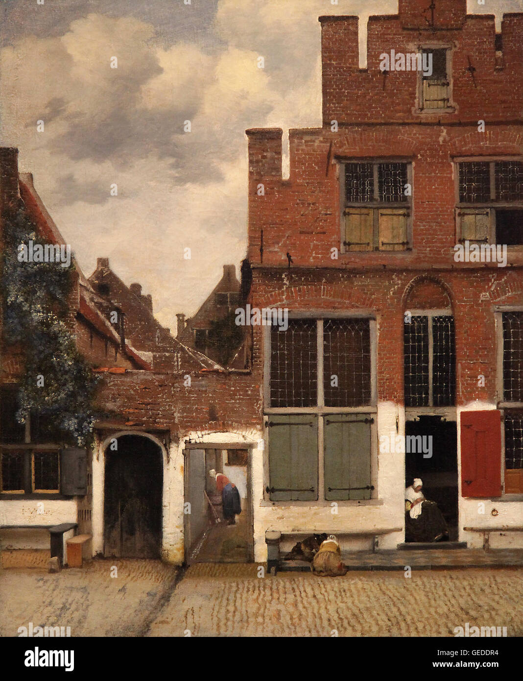The little Street View of houses in Delft 1660 by Johannes Vermeer Jan Vermeer 1632 - 1675.Dutch Baroque Period painter. Stock Photo