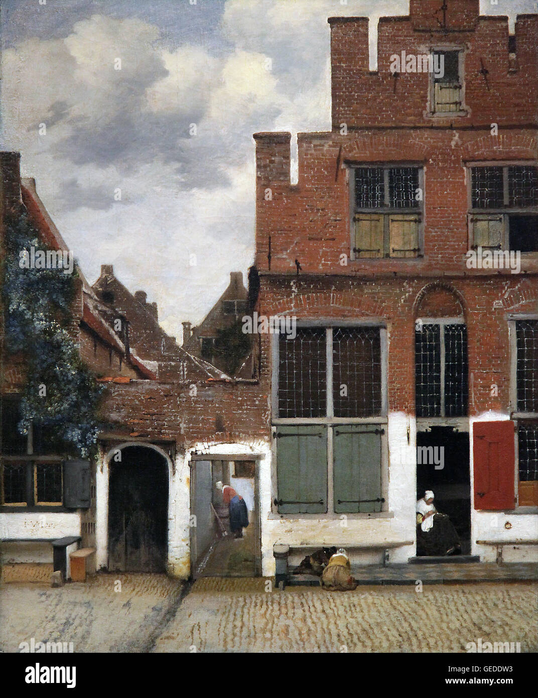 The little Street View of houses in Delft 1660 by Johannes Vermeer Jan Vermeer 1632 - 1675.Dutch Baroque Period painter. Stock Photo