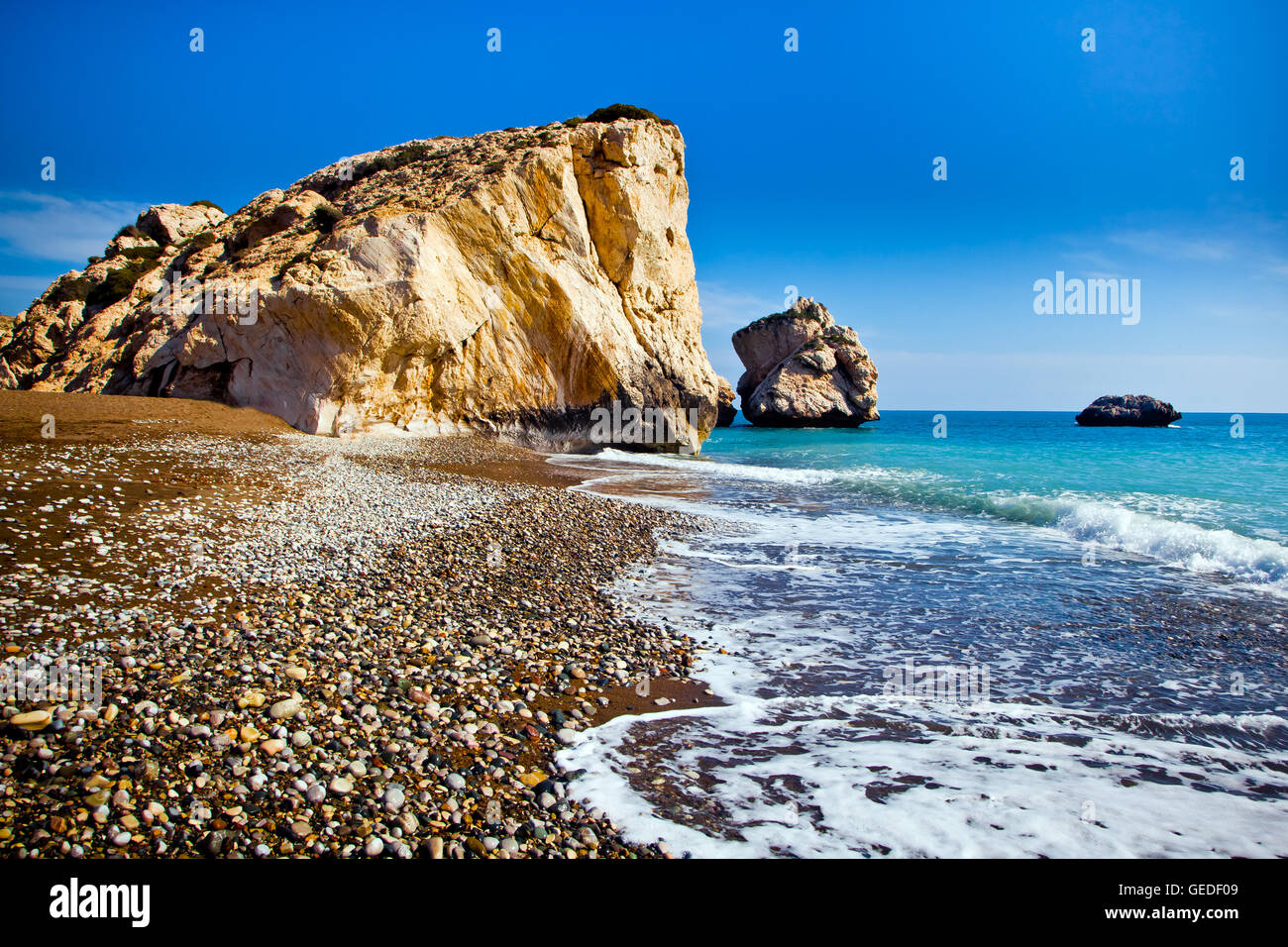 Aphrodite's birthplace beach in Paphos, Cyprus Stock Photo