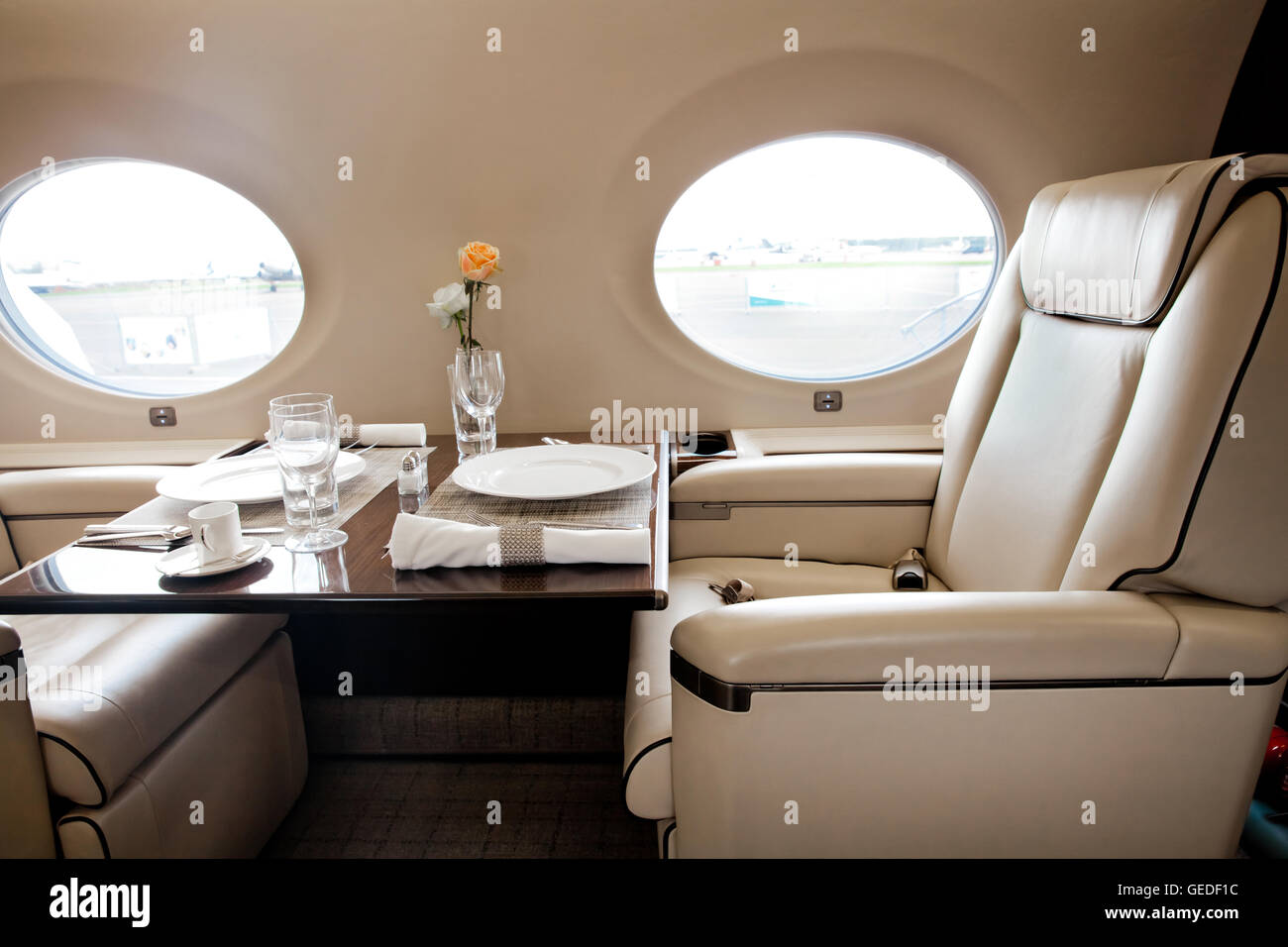 Flying by business class aircraft Stock Photo