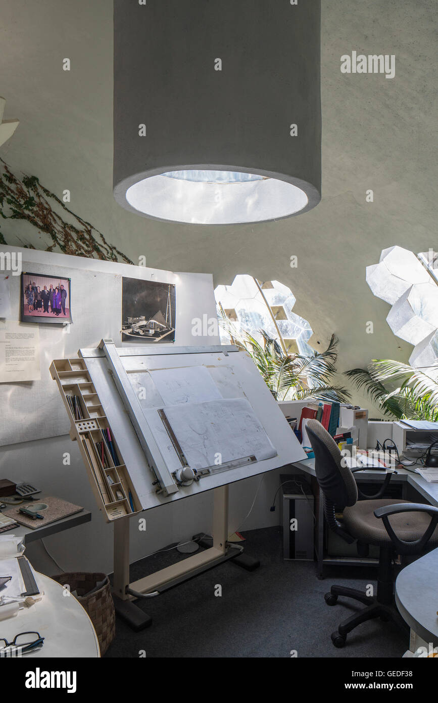 Desk, drawing board, office, architecture, roof light in dome upper