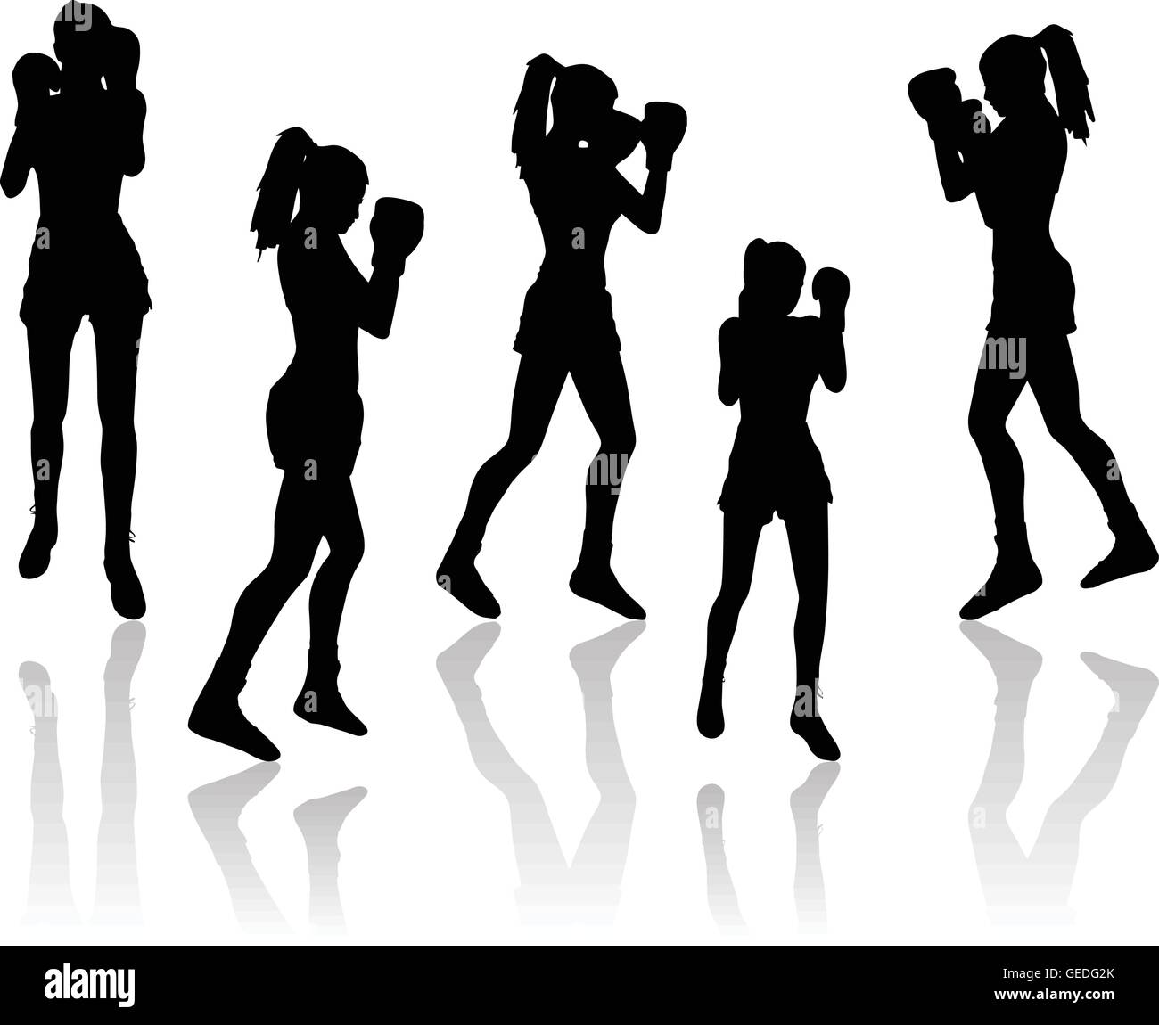 EPS 10 vector illustration of boxer woman silhouette in black Stock Vector