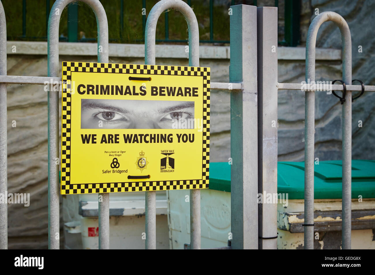 A sign warning potential criminals that they are being watched, UK. Stock Photo