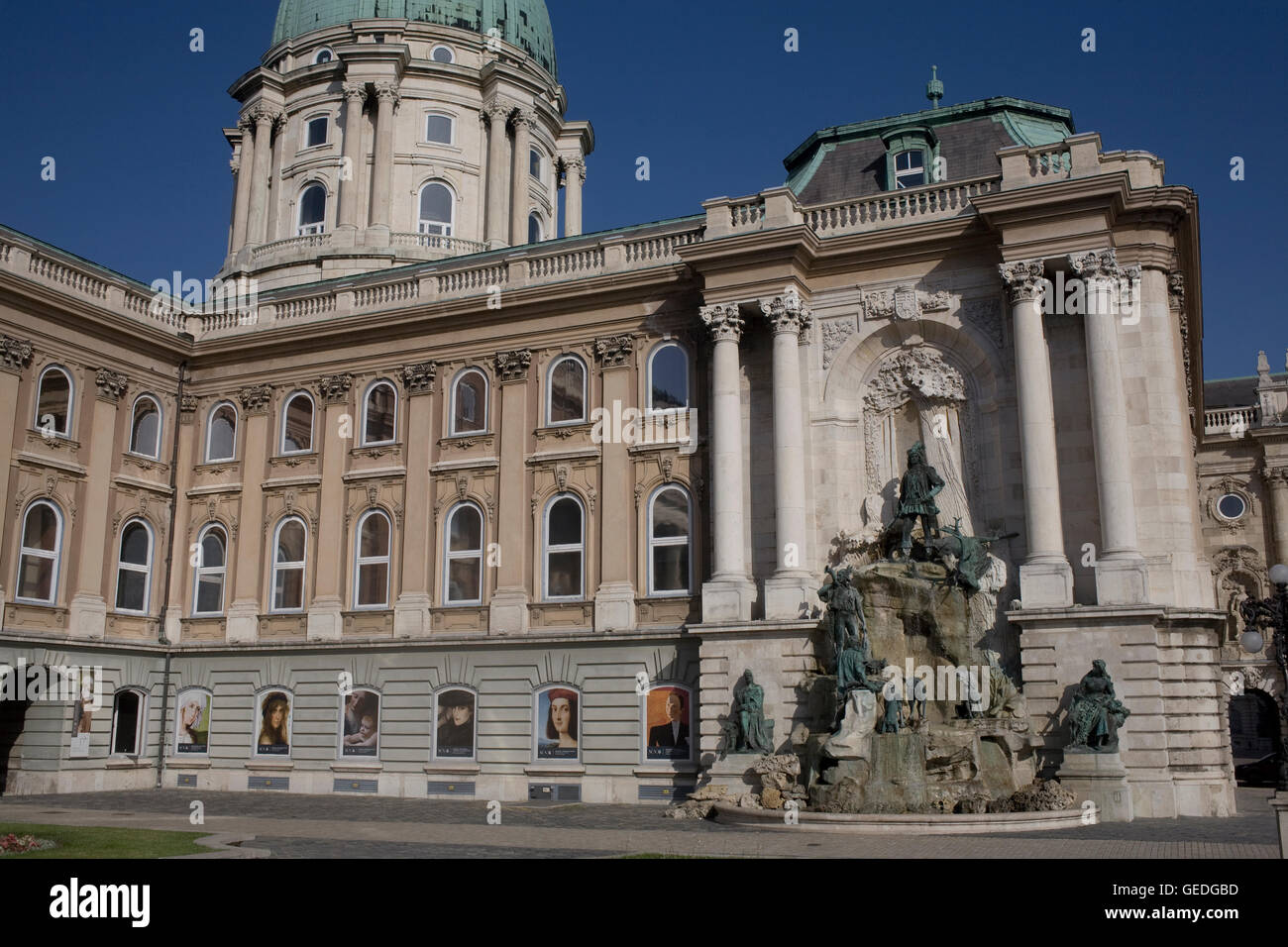 Hungarian National gallery and Matthias fountain at Royal Palace on Castle hill Stock Photo
