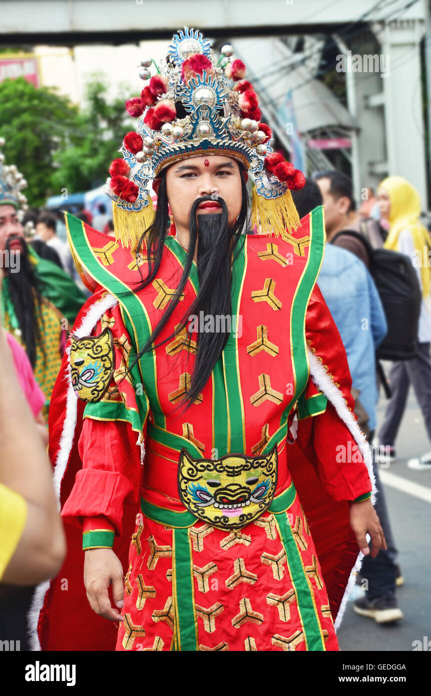 Jakarta, Indonesia. Feb 21 2016. A dressed as general Guan Gong performed in Cap Go Meh festival Stock Photo
