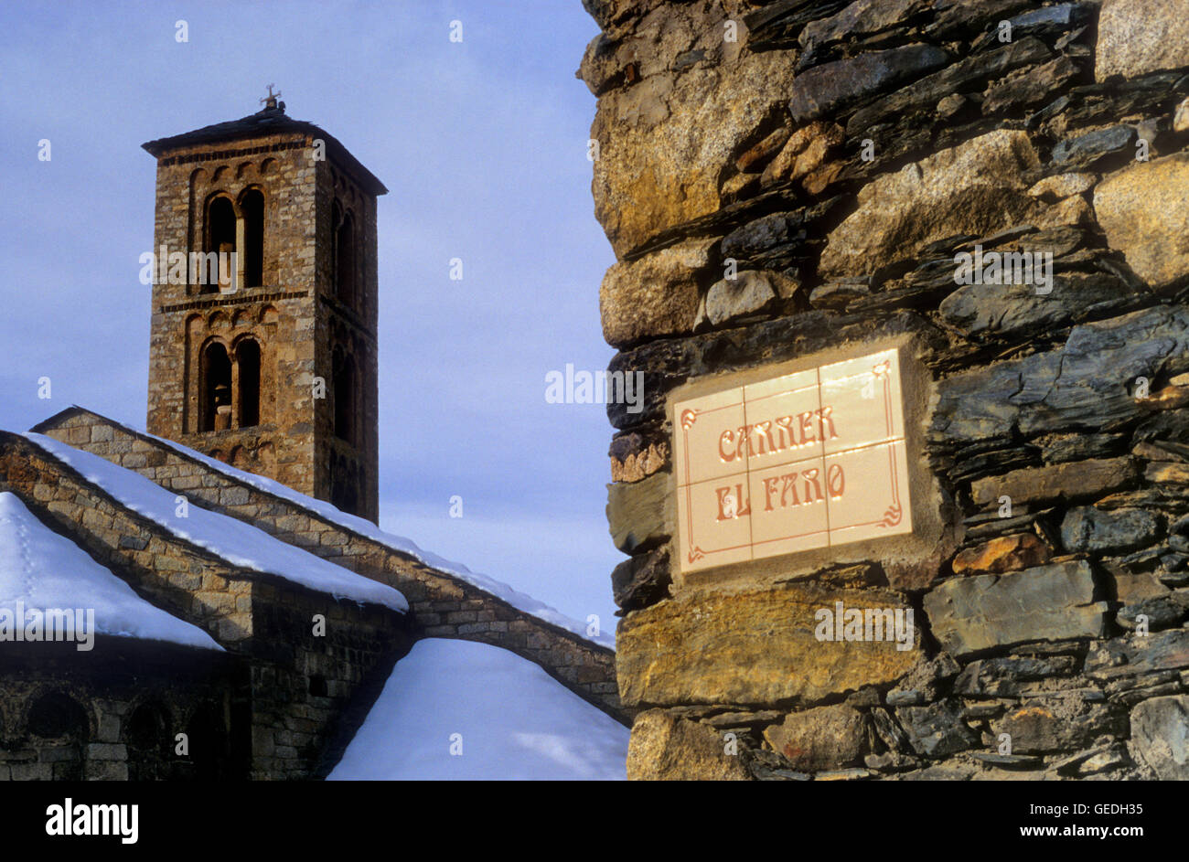 Church of Santa Maria.Romanesque church. Taüll. Boí valley.Lleida province.  Catalonia. Spain Stock Photo
