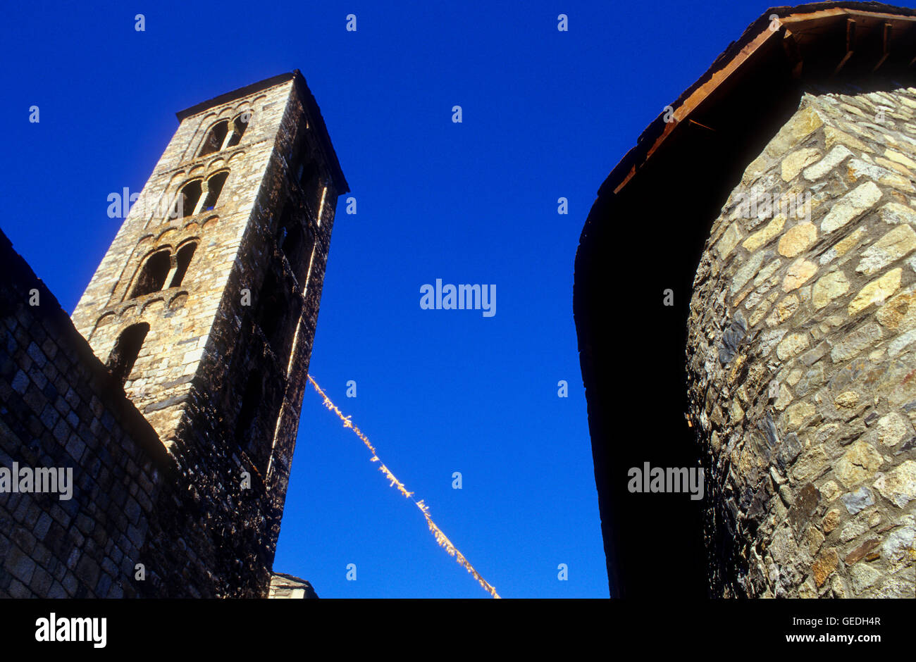 Church of Santa Maria.Romanesque church. Taüll. Boí valley.Lleida province.  Catalonia. Spain Stock Photo