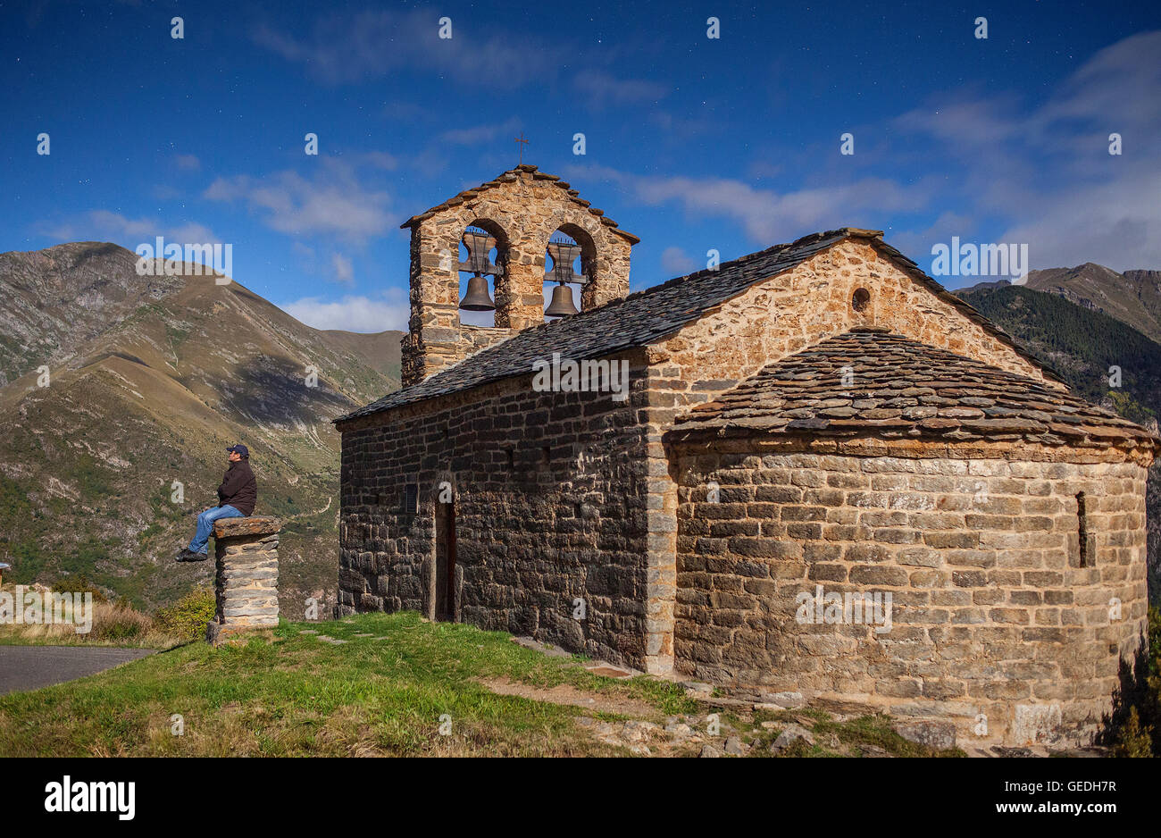 Sant Quirç hermitage.Romanesque chapel.Durro.Boí valley.Lleida province. Catalonia. Spain Stock Photo
