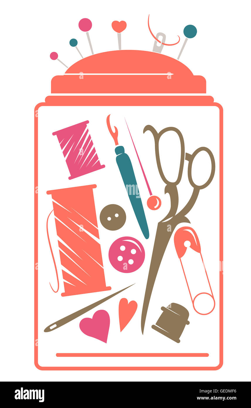 Stencil Illustration Featuring a Sewing Kit Stock Photo Alamy