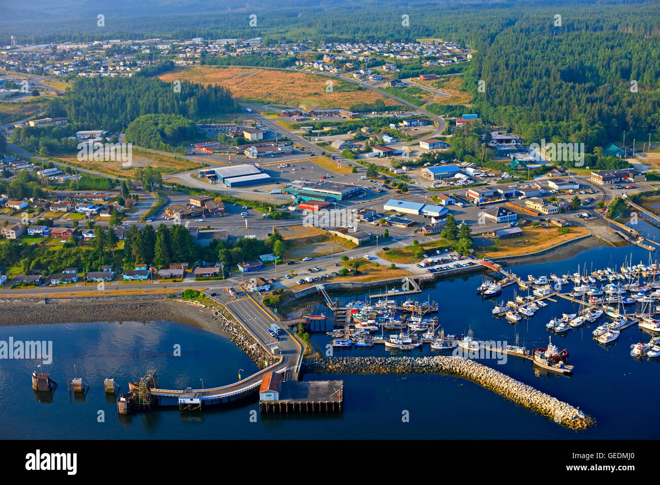 geography / travel, Canada, BC, Port McNeill, Aerial view over Port