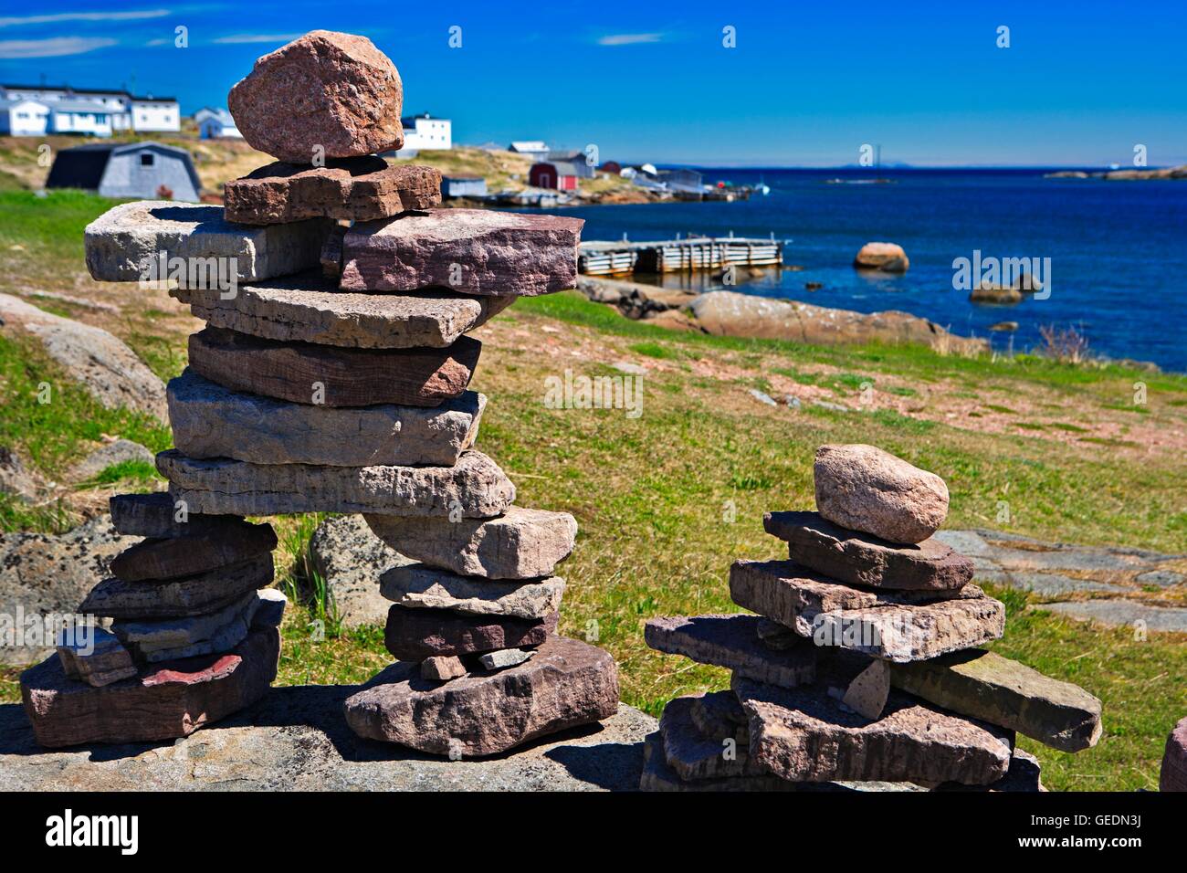 geography / travel, Canada, Labrador, Red Bay, Inukshuks at the Red Bay 