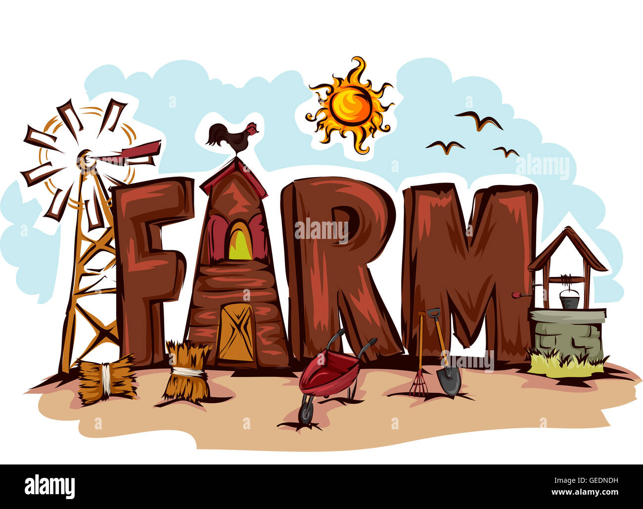 Typography Illustration Featuring the Word Farm Stock Photo Alamy
