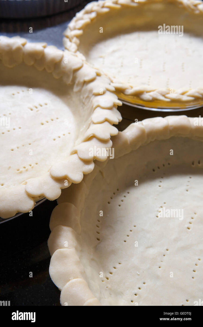 Pie Crust in Three Pans Stock Photo